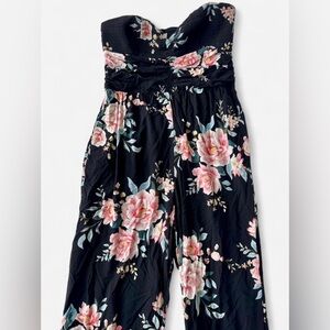 EUC Xhilaration Strapless Floral Jumpsuit size large